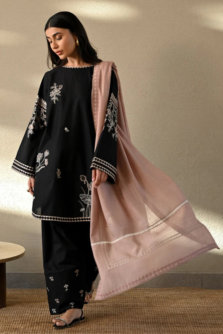 ZAIB-3PC DHANAK EMBROIDERED SHIRT WITH MONARK EMBROIDERED DUPATTA AND TROUSER-W.J-4406