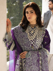 MAHNUR-3PC LAWN EMBROIDERED SHIRT WITH KHADDI NET EMBROIDERED DUPATTA AND TROUSER-W.J-4609 (PLUM)