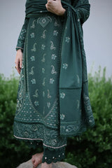 ZAIB-3PC DHANAK EMBROIDERED SHIRT WITH DHANAK EMBROIDERED SHAWL AND TROUSER-W.J-5042