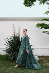 ZAIB-3PC DHANAK EMBROIDERED SHIRT WITH DHANAK EMBROIDERED SHAWL AND TROUSER-W.J-5042