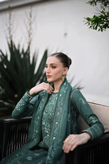ZAIB-3PC DHANAK EMBROIDERED SHIRT WITH DHANAK EMBROIDERED SHAWL AND TROUSER-W.J-5042