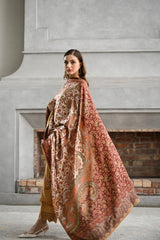 ZAIB-3PC KARANDI EMBROIDERED SHIRT WITH COUTRAI PRINTED SHAWL AND EMB TROUSER-W.J-5284