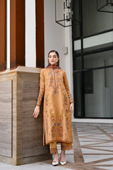 ZAIB-3PC KARANDI EMBROIDERED SHIRT WITH COUTRAI PRINTED SHAWL AND EMB TROUSER-W.J-5284