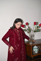 ZAIB-3PC DHANAK EMBROIDERED SHIRT WITH DHANAK EMBROIDERED SHAWL AND TROUSER-W.J-5031