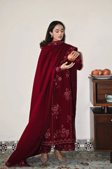 ZAIB-3PC DHANAK EMBROIDERED SHIRT WITH DHANAK EMBROIDERED SHAWL AND TROUSER-W.J-5031