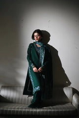 ZAIB-3PC KARANDI EMBROIDERED SHIRT WITH CORTRAI WOOL PRINT SHAWL AND TROUSER-W.J-4397