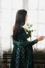 ZAIB-3PC KARANDI EMBROIDERED SHIRT WITH CORTRAI WOOL PRINT SHAWL AND TROUSER-W.J-4397