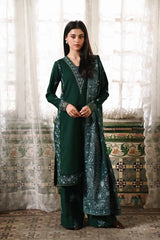 ZAIB-3PC KARANDI EMBROIDERED SHIRT WITH CORTRAI WOOL PRINT SHAWL AND TROUSER-W.J-4397