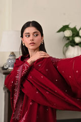 BATIK-3PC DHANAK EMBROIDERED SHIRT WITH DHANAK EMBROIDERED SHAWL AND EMB TROUSER -W.J-5036