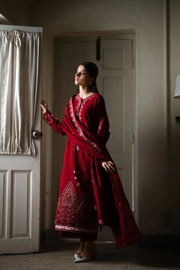 BATIK-3PC DHANAK EMBROIDERED SHIRT WITH DHANAK EMBROIDERED SHAWL AND EMB TROUSER -W.J-5036