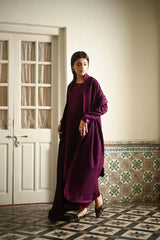 ZAIB-3PC KARANDI EMBROIDERED SHIRT WITH KARANDI EMBROIDERED SHAWL AND TROUSER-W.J-4404