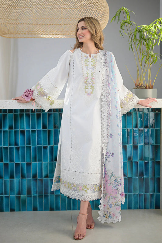 NATSHA KAMAL-3PC DHANAK EMBROIDERED SHIRT WITH WOOL PRINT SHAWL & TROUSER-W.J-1264