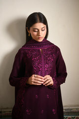 ZAIB-3PC KARANDI EMBROIDERED SHIRT WITH KARANDI EMBROIDERED SHAWL AND TROUSER-W.J-4404