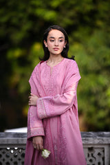 ZAIB-3PC DHANAK EMBROIDERED SHIRT WITH DHANAK EMBROIDERED SHAWL AND TROUSER-W.J-4399