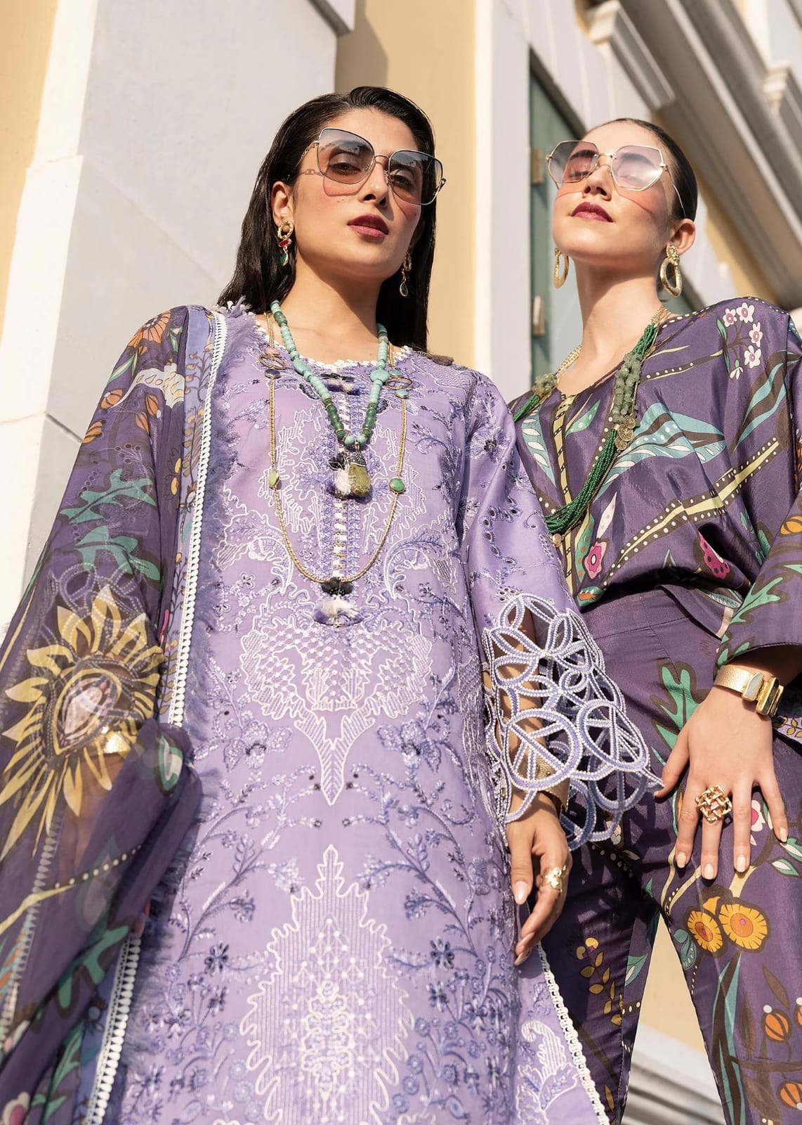 MUSHQ - 3PC DHANAK EMBROIDEREDSHIRT WITH COUTURE PRINTED SHAWL-W.J-1219