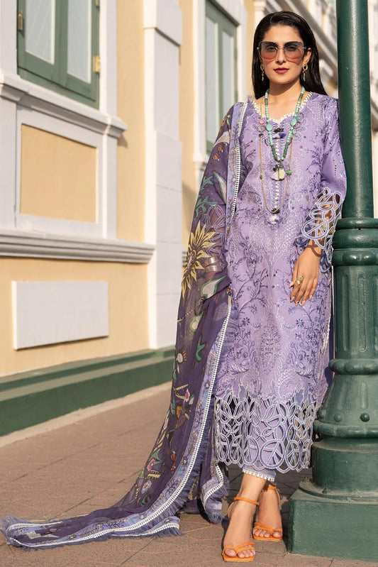 MUSHQ - 3PC DHANAK EMBROIDEREDSHIRT WITH COUTURE PRINTED SHAWL-W.J-1219