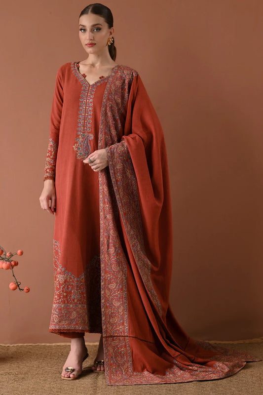 BATIK-3PC DHANAK EMBROIDERED SHIRT WITH DHANAK EMBROIDERED SHAWL AND TROUSER-W.J-2005
