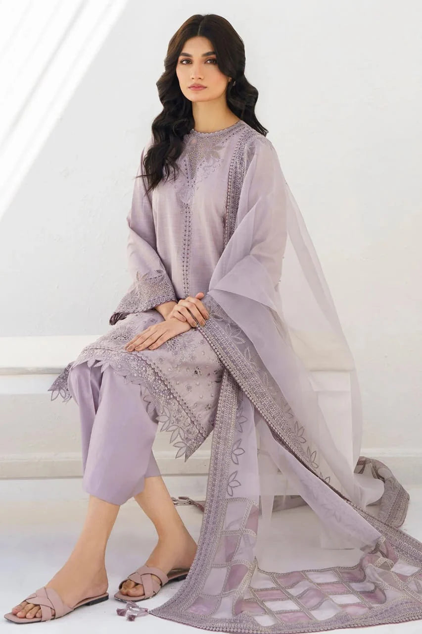 JAZMIN- 3PC LAWN HEAVY EMBROIDERED SHIRT WITH ORGANZA EMBROIDERED READY TO WEAR DUPATTA & TROUSER-W.J-4560
