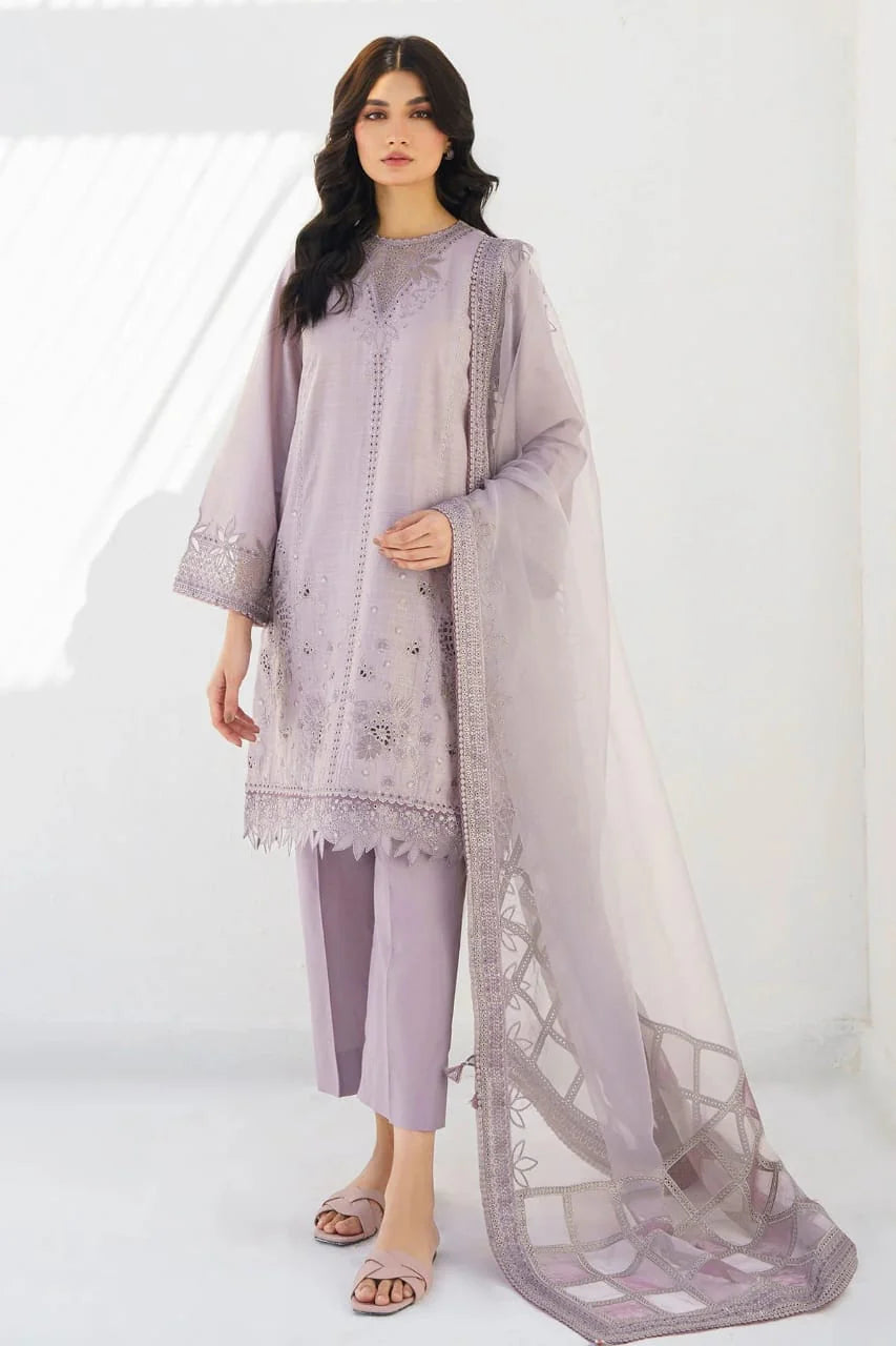 JAZMIN- 3PC LAWN HEAVY EMBROIDERED SHIRT WITH ORGANZA EMBROIDERED READY TO WEAR DUPATTA-W.J-1594