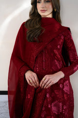 ZAIB-3PC DHANAK EMBROIDERED SHIRT WITH DHANAK EMBROIDERED SHAWL AND TROUSER-W.J-5087