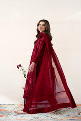 ZAIB-3PC DHANAK EMBROIDERED SHIRT WITH DHANAK EMBROIDERED SHAWL AND TROUSER-W.J-5087