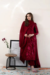 ZAIB-3PC DHANAK EMBROIDERED SHIRT WITH DHANAK EMBROIDERED SHAWL AND TROUSER-W.J-5087