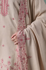 ZAIB-3PC DHANAK EMBROIDERED SHIRT WITH DHANAK EMBROIDERED SHAWL AND TROUSER-W.J-4352