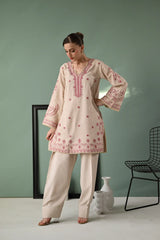 ZAIB-3PC DHANAK EMBROIDERED SHIRT WITH DHANAK EMBROIDERED SHAWL AND TROUSER-W.J-4352