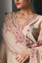ZAIB-3PC DHANAK EMBROIDERED SHIRT WITH DHANAK EMBROIDERED SHAWL AND TROUSER-W.J-4352