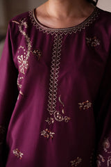 BATIK-2PIECE DHANAK EMBROIDERED SHIRT WITH DHANAK EMB TROUSER-WJ-15133