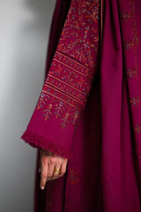 ZAIB-3PC KARANDI EMBROIDERED SHIRT WITH KARANDI EMBROIDERED SHAWL AND TROUSER -W.J-5295