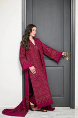ZAIB-3PC KARANDI EMBROIDERED SHIRT WITH KARANDI EMBROIDERED SHAWL AND TROUSER -W.J-5295