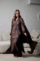 ZAIB-3PC KARANDI EMBROIDERED SHIRT WITH KARANDI EMBROIDERED SHAWL AND TROUSER -W.J-5294