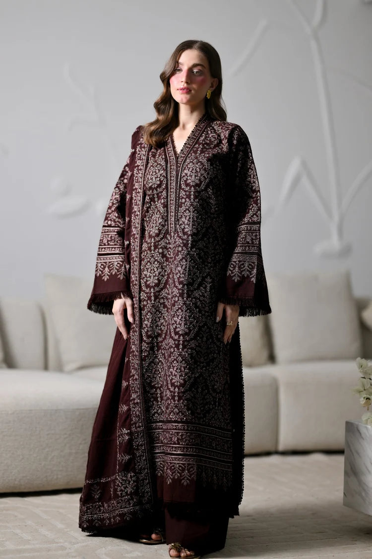 ZAIB-3PC KARANDI EMBROIDERED SHIRT WITH KARANDI EMBROIDERED SHAWL AND TROUSER -W.J-5294
