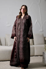 ZAIB-3PC KARANDI EMBROIDERED SHIRT WITH KARANDI EMBROIDERED SHAWL AND TROUSER -W.J-5294