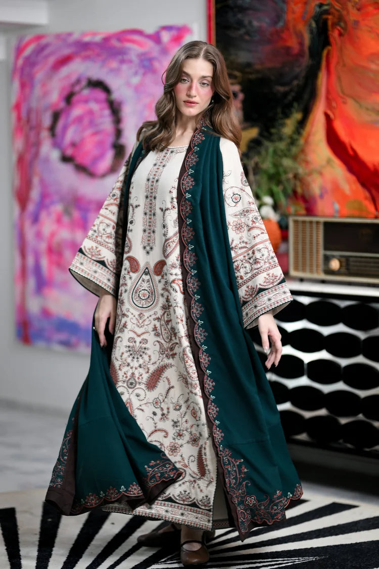 ZAIB-3PC KARANDI EMBROIDERED SHIRT WITH KARANDI EMBROIDERED SHAWL AND TROUSER-W.J-5302