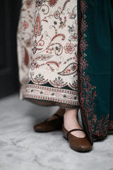 ZAIB-3PC KARANDI EMBROIDERED SHIRT WITH KARANDI EMBROIDERED SHAWL AND TROUSER-W.J-5302
