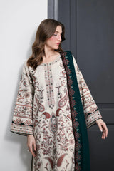 ZAIB-3PC KARANDI EMBROIDERED SHIRT WITH KARANDI EMBROIDERED SHAWL AND TROUSER-W.J-5302