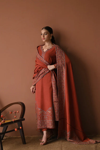 BATIK-3PC DHANAK EMBROIDERED SHIRT WITH DHANAK EMBROIDERED SHAWL AND TROUSER-W.J-2005