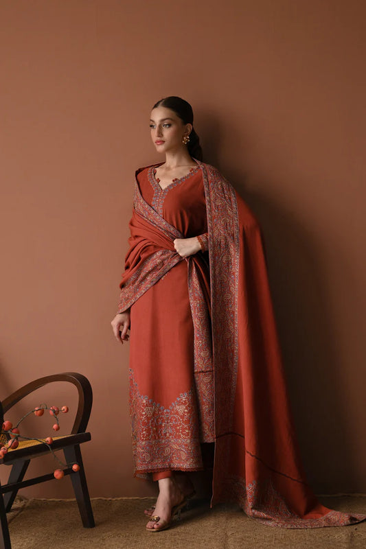 BATIK-3PC DHANAK EMBROIDERED SHIRT WITH DHANAK EMBROIDERED SHAWL AND TROUSER-W.J-2005