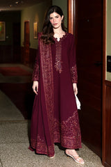 ZAIB-3PC KARANDI EMBROIDERED SHIRT WITH KARANDI EMBROIDERED SHAWL AND TROUSER-W.J-5316