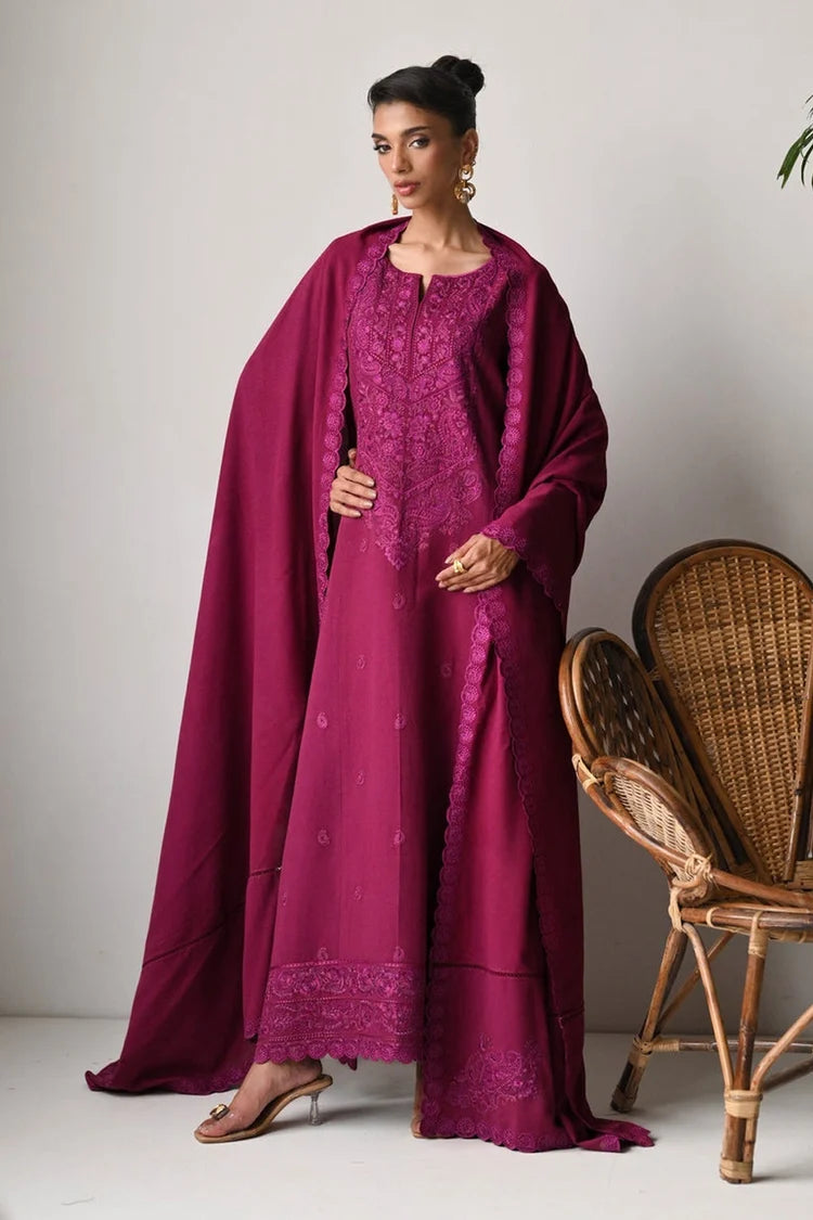 ZAIB-3PC DHANAK EMBROIDERED SHIRT WITH DHANAK EMBROIDERED SHAWL AND TROUSER-W.J-5262