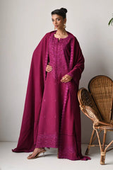 ZAIB-3PC DHANAK EMBROIDERED SHIRT WITH DHANAK EMBROIDERED SHAWL AND TROUSER-W.J-5262