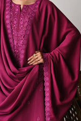 ZAIB-3PC DHANAK EMBROIDERED SHIRT WITH DHANAK EMBROIDERED SHAWL AND TROUSER-W.J-5262