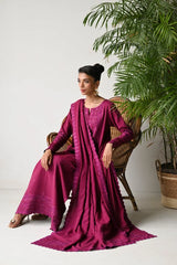 ZAIB-3PC DHANAK EMBROIDERED SHIRT WITH DHANAK EMBROIDERED SHAWL AND TROUSER-W.J-5262