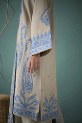 ZAIB-3PC DHANAK EMBROIDERED SHIRT WITH DHANAK EMBROIDERED SHAWL AND EMB TROUSER-W.J-5270