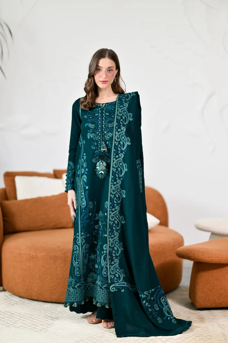 ZAIB-3PC KARANDI EMBROIDERED SHIRT WITH KARANDI EMBROIDERED SHAWL AND TROUSER -W.J-5304