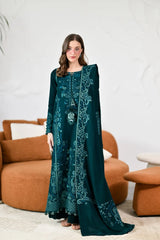 ZAIB-3PC KARANDI EMBROIDERED SHIRT WITH KARANDI EMBROIDERED SHAWL AND TROUSER -W.J-5304