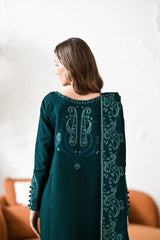ZAIB-3PC KARANDI EMBROIDERED SHIRT WITH KARANDI EMBROIDERED SHAWL AND TROUSER -W.J-5304
