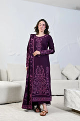 ZAIB-3PC KARANDI EMBROIDERED SHIRT WITH KARANDI EMBROIDERED SHAWL AND TROUSER-W.J-5310